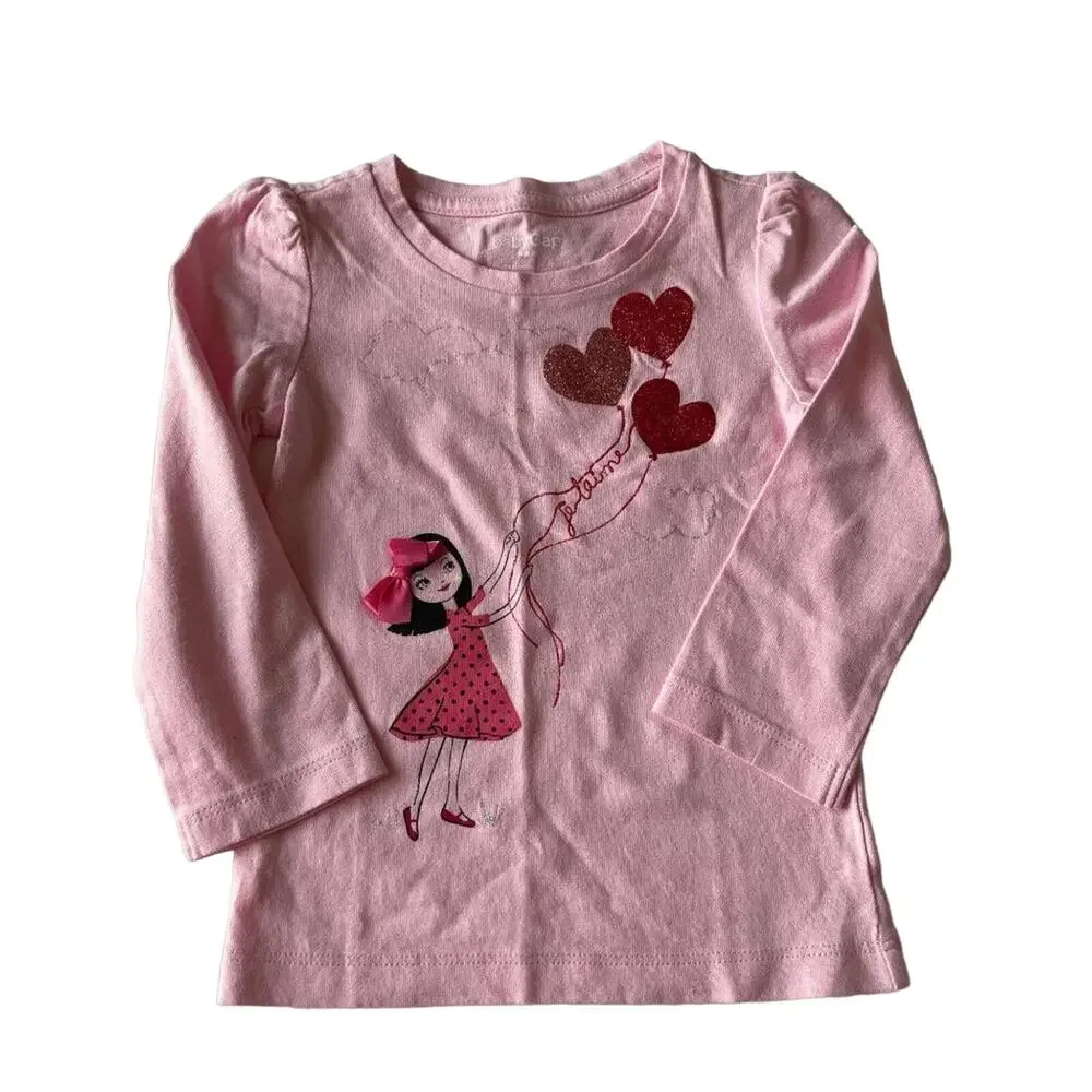 Baby Gap Girls Pink 18-24M Hearts Balloons shirt Long Sleeves